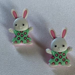NWT. Handmade Bunny Wearing a Dress Pierced Earrings for Girls!